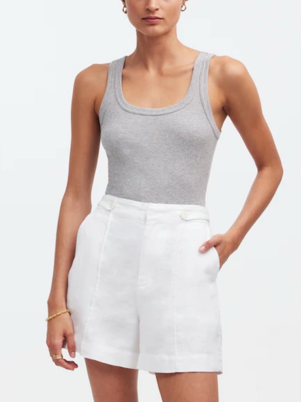 Madewell Clean Button-Tab Shorts in 100% Linen Size 14 in White NWT!